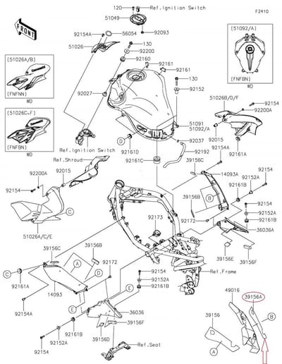 Protection thermique genou droit pour moto Kawasaki Z 900 39156-2148 Neuf