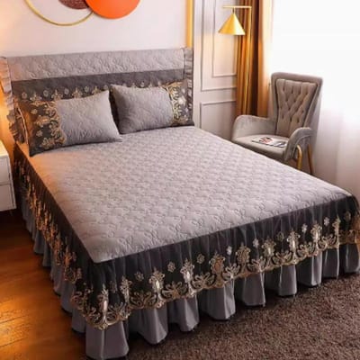 3-delige Bedrokset Modern Minimalistisch Kant Sprei Huishouden Stofdicht en Machinewasbaar Verdikte Bedspreien 150x200cm 3pcs gray