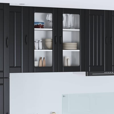 vidaXL - Wandglas - Kasten - LUCCA - Zwart - 80 - x - 31 - x - 80 - cm - Bewerkt - hout