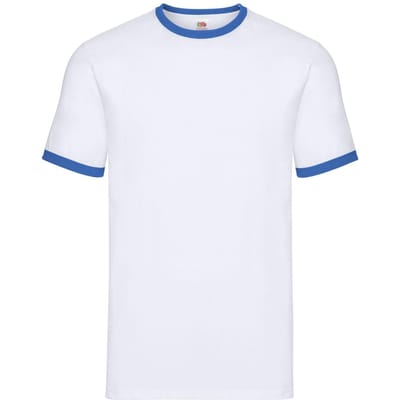Fruit of the Loom Unisex Ringer T-shirt voor volwassenen (Wit/royaal blauw)