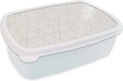 Broodtrommel Wit - Lunchbox - Brooddoos - Mozaïek - Design - Geometrie - 18x12x6 cm - Volwassenen