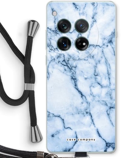 Case Company® - Hoesje met koord geschikt voor OnePlus 12r hoesje met Koord - Blauw marmer - Telefoonhoesje met Zwart Koord - Bescherming aan alle Kanten en Over de Schermrand