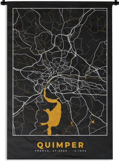 Wandkleed - Wanddoek - Stadskaart – Plattegrond – Quimper - Kaart – Frankrijk - 120x180 cm - Wandtapijt