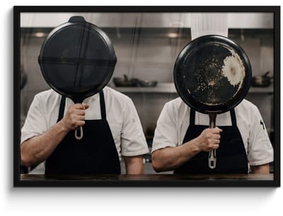Poster in lijst - Fotolijst 90x60 cm - Posters - Koks - Koekenpannen - Keuken - Posterlijst zwart - Decoratie - Wanddecoratie woonkamer - Muurdecoratie slaapkamer
