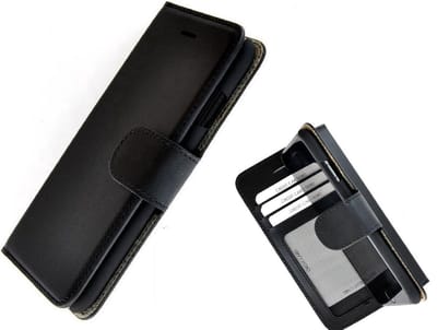 Echt Lederen Wallet Bookcase Geschikt voor Apple iPhone 7 met de handgemaakte Zwart Leren Telefoonhoesje