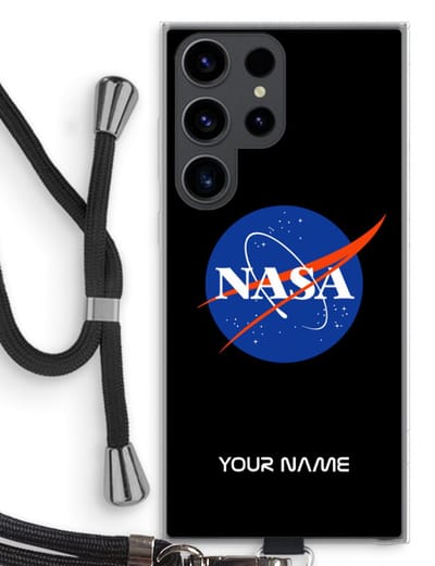 Gepersonaliseerd - Case Company® - Hoesje met koord geschikt voor Samsung Galaxy S23 Ultra hoesje met Koord - NASA - Telefoonhoesje met Zwart Koord - Bescherming aan alle Kanten en Over de Schermrand