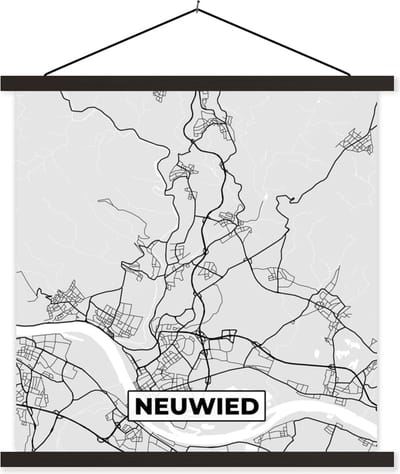 Posterhanger incl. Poster 60x60 cm - Schoolplaat - Neuwied - Kaart - Stadskaart - Plattegrond - Duitsland - Textielposter - Zwarte latten - Stadskaart