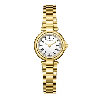 Lee Cooper LC08206.130 - Horloge - Polshorloge - Analoog - Dames - Vrouwen - Stalen band - Metaal - Rond - Stippen - Romeinse cijfers - Goudkleurig - Wit - Zwart