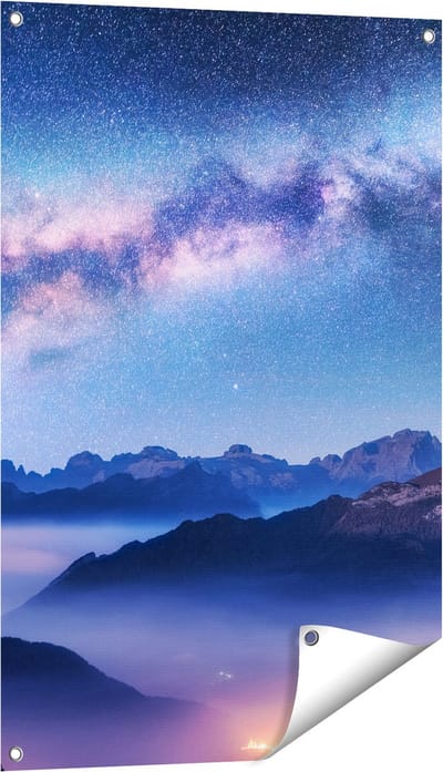 Gards Tuinposter Melkweg bij de Bergen in Itali� - 60x90 cm - Tuindoek - Tuindecoratie - Wanddecoratie buiten - Tuinschilderij
