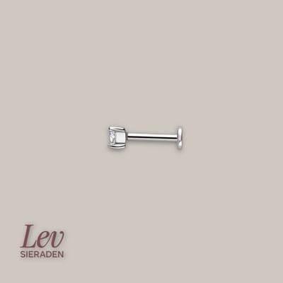 Lev Sieraden - Trilliant geslepen zirkonia Labret - Gerhodineren 925 zilver