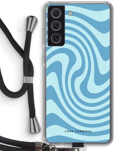 Case Company® - Hoesje met koord geschikt voor Samsung Galaxy S21 FE hoesje met Koord - Swirl Blauw - Telefoonhoesje met Zwart Koord - Bescherming aan alle Kanten en Over de Schermrand