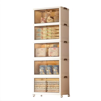 5-Laags Mobiele Opbergbakken - Voor Woonkamer & Huishouden - Opvouwbare Stapelbare Opbergdoos voor Speelgoed, Kleding & Snacks - Multifunctioneel - 5 Layers