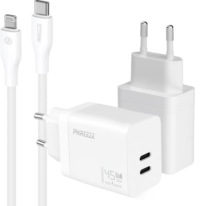 Phreeze usb C snellader geschikt voor iPhone en iPad met Lightning kabel 1 meter - Wit