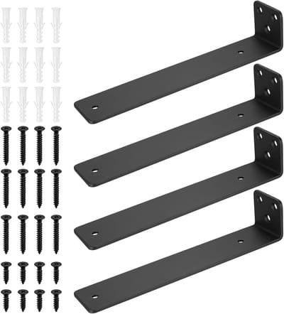 Famanu – Set van 4 muurbeugels voor zwevende hoekplanken, industriële L-vormige beugels, zwart, 200 mm