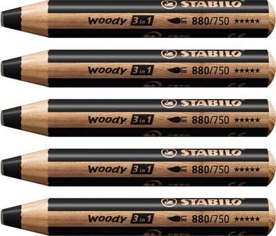STABILO Woody 3 in 1 - Multitalent Potlood - Zwart - Doos Met 5 Stuks