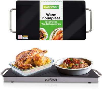 NutriChef Elektrische Warmhoudplaat - Glazen Oppervlak - Tot 93°C -- 51 x 30 cm