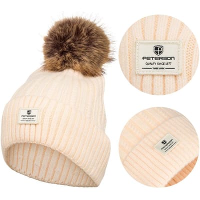 Peterson - Dames Muts - Beanie - Prążkowany Beż - Pompon