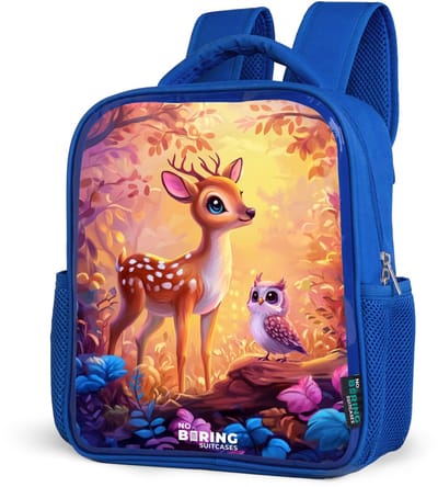 NoBoringSuitcases.com® - Rugzak blauw - Schooltas jongens - Hertje en uil in een roze sprookjesbos - Kinder rugtas jongen - Boekentas kind - Kinderrugzak voor school - Schoolrugzak