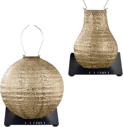 Lumiz Solar Buitenlampionnen Monterosso Set - Bulb lampion - Rond lampion inclusief 2 metalen platen - Goud