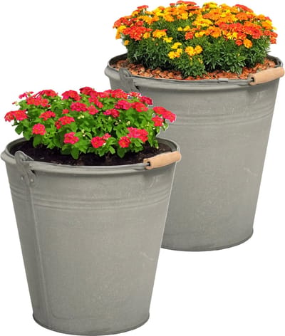 Mega Collections Emmer/plantenpot/bloempot Eddy - 2x - zink - zilver - D25 X H22 cm