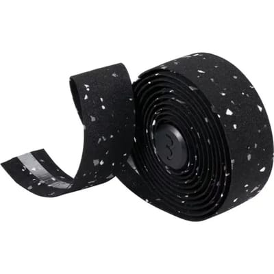 BBB Cycling Stuurlint Racefiets - Zelfklevend Stuurtape met Stretch Materiaal - Antislip - Lengte: 200cm - Dikte: 2mm - Inclusief Stuurdoppen - Zwart Gespikkeld Eco - RaceRibbon BHT-01ECO