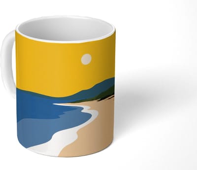 Mok - Koffiemok - Kustlijn - Oranje lucht - Begroeiing - Mokken - 350 ML - Beker - Koffiemokken - Theemok
