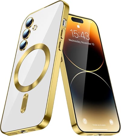Hoesje Geschikt voor Samsung Galaxy S25 FE hoesje backcover Goud – Geschikt voor Magsafe Lens beschermer – Transparant