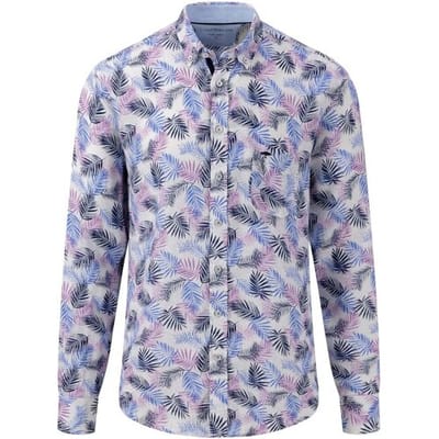 Fynch-Hatton Overhemd Pure Linen Leaves Pattern Dusty Lavender / male