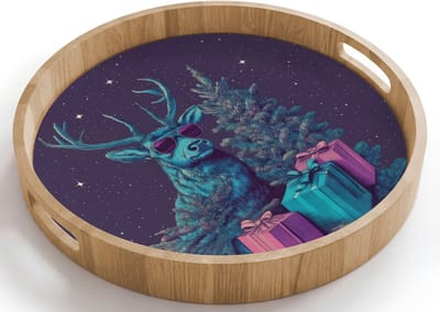 Dienblad rond 40x40 cm - Schootdienblad hout - Rendier - Zonnebril - Neon - Kerstboom - Borrelplank rechthoek - Plateau houten dienbladen