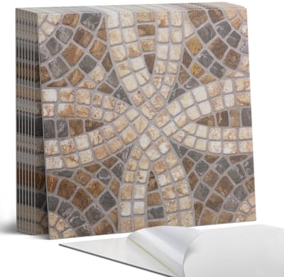 Coloray Plaktegels - Mozaïekpatroon in het weefsel Portugese Tegels - 30 cm x 30 cm - Bruin Plaktegels - 9 stuks - Vierkant PVC Tegels - Plaktegels Keuken - Zelfklevende Vloertegels - Vinyl Tegels Zelfklevend - Zelfklevende Tegels