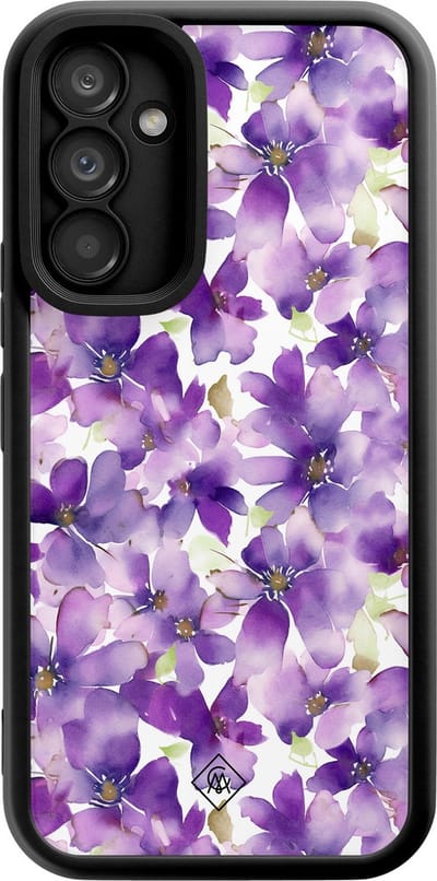 Casimoda® hoesje - Geschikt voor Samsung Galaxy A34 - Floral Violet - Zwart TPU Backcover - Bloemen - Paars