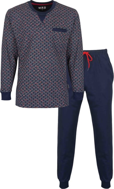 MEQ Heren Pyjama - 100% Gekamde Katoen - Ronde Hals - Blauw - Maat XL