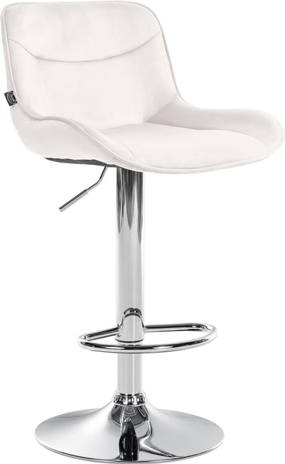CLP Vonore Barkruk - Met rugleuning - Met voetensteun - Verstelbaar - Metalen frame - Velvet - Fluweel - chroom/creme