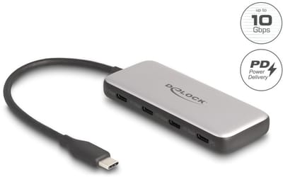 Delock USB 10 Gbps USB Type-C™ Hub with 4 x USB Type-C™ female and PD 85 Watt