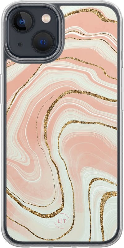 Hoesje geschikt voor iPhone 13 - Marmer peach - 2in1 backcover - Marmer - Multi - Leuke Telefoonhoesjes