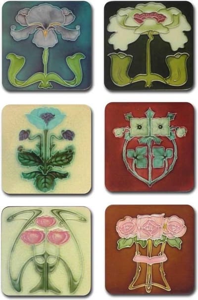 Onderzetters, Art Nouveau tegels, set van 6