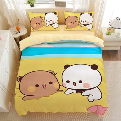 Cartoon Beer Panda Dekbedovertrek, Schattige Bubu Dudu Beer Beddengoedset Zacht Polyester 3D Digitaal Gedrukt Dekbedovertrek en Kussensloop 90x200cm