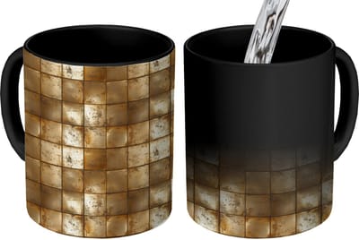 Magische Mok - Foto op Warmte Mokken - Koffiemok - Geometrisch - Tegels - Goud - Magic Mok - Beker - 350 ML - Theemok