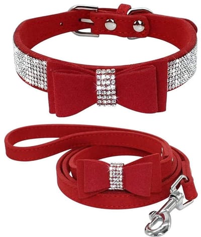 Dailygoods- Hondenhalsband met Strass - Halsband Harnas - Leren Voering - Verstelbaar - Lichtgewicht - Schattige Stijl