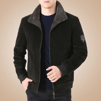 Corduroy Herenjas Herfst en Winter Casual Verdikte Middelbare Leeftijd Herenjas Fleece Gevoerde Jas XXXXL black