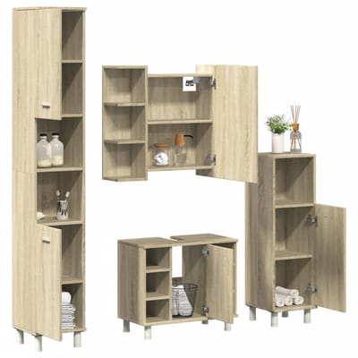 vidaXL - 4-delige - Badkamermeubelset - bewerkt - hout - sonoma - eikenkleurig
