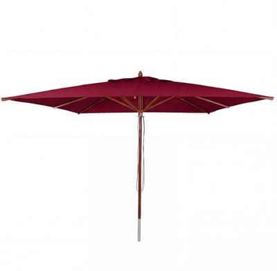 Horeca-parasol van hout MCW-C57b, tuinparasol, polyester/hout 29 kg, vierkant 4x4 m, met touwbediening, schokbestendig ~ bordeauxrood