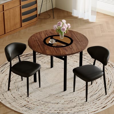 MODENUIT Eettafelset 100 cm - Ronde Tafel Met 2 Stoelen - Voor Eetkamer En Keuken - Glas, Metaal, PU - Bruin Zwart
