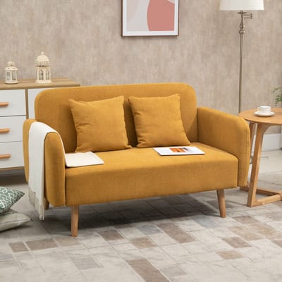 STILVORA Zitbank 130 Cm - 2-Zitsbank Met 2 Kussens En Verstelbare Voetsteunen - Voor Kleine Woonruimte En Keuken - Polyester Geel