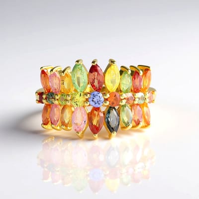 Cavill - Luxe Zilveren Ring 925 Sterling - 2,58ct Blauwe Saffieren uit Madagaskar - Verstelbaar - Elegant Bloemmotief - Marquise & Rond