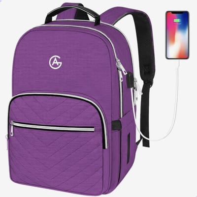 AG Luxe Rugzak Dames Donkerpaars- Rugzakken - Rugtassen - Meisje - Laptop - 27L - School - Kind - Backpack Waterafstotend- Schooltas - Reizen & Werken - Anti Diefstal Ontwerp - Inclusief Usb Oplaadstation