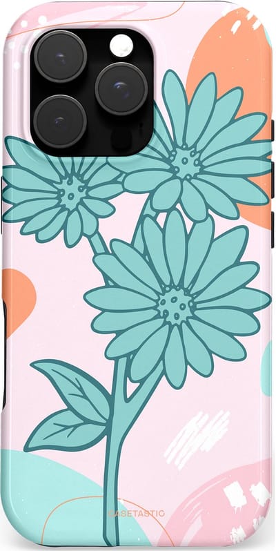 Casetastic hoesje geschikt voor Apple iPhone 16 Pro - MagSafe - Dubbellaagse bescherming - Roze Oranje Bloemen - Fashion Case - Wit Mintgroen Lichtroze Lichtblauw