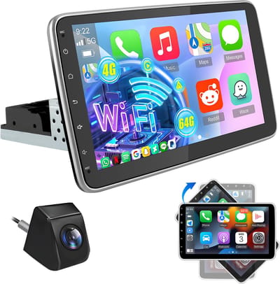 Cestovet 1DIN Autoradio 360° draaibaar scherm - Android 15 - 4+64G - Draadloos Carplay & Andriod Auto - Bluetooth - GPS-navigatiesystem - Achteruitrijcamera - Wifi Bluetooth