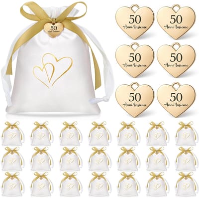 Dailygoods- Bruiloftsbedankjes 25 Sets - Satijnen Cadeautasje - Gouden Hartvormige Hanger - Herbruikbaar - Milieuvriendelijk - Elegant Aandenken - Bedankjes