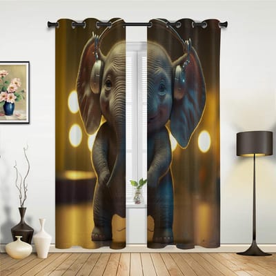 Muziek Olifant Raamgordijn Woonkamer Luxe Valgordijn voor Slaapkamer Huis Keuken Decor Gordijn 135W x 60H(cm) x1 brown